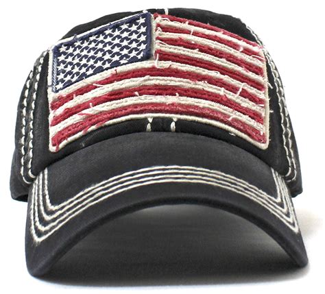 Oversized Vintage American Flag Patch Embroidery Baseball Cap Black