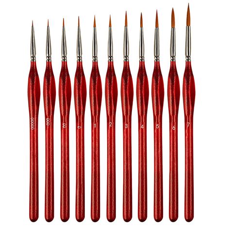 11 Pcs Miniature Detail Paint Brush Set With Natural Wood Handle