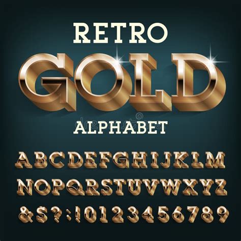 Fuente Del Alfabeto Retro Gold Letras Números Y Símbolos 3d De Serif Con Sombra Ilustración Del