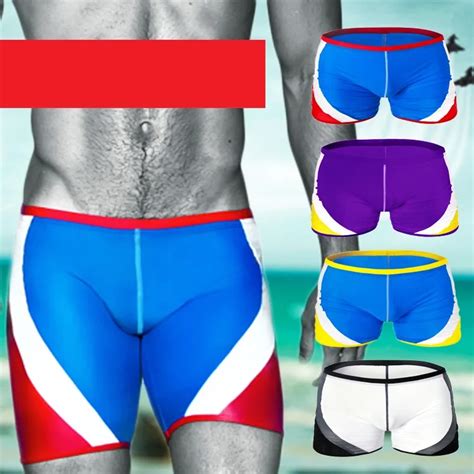 Branded Mens Sexy Boxers Swimming Trunks Quality Patchwork Swimming Shorts Beach Bathing Suit