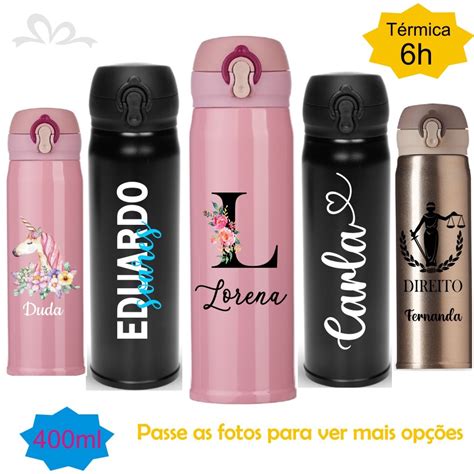 Garrafa Térmica Inox Personalizada nome 400 ML Squeeze De Aço Inox