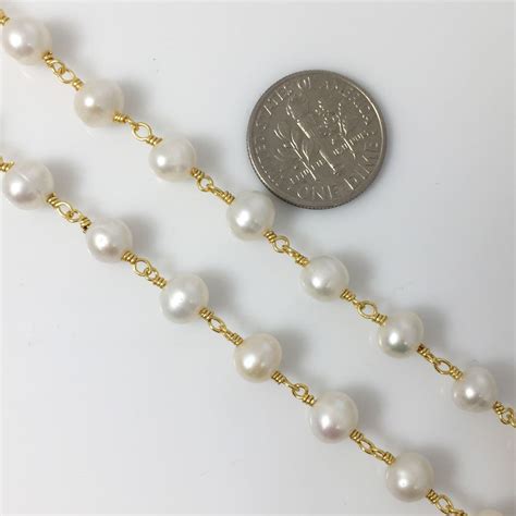 Wire Wrapped Freshwater Pearls White Pearl Rosary Chains Mm