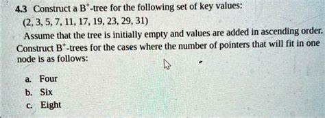 Solved Construct A B Tree For The Following Set Of Key Values