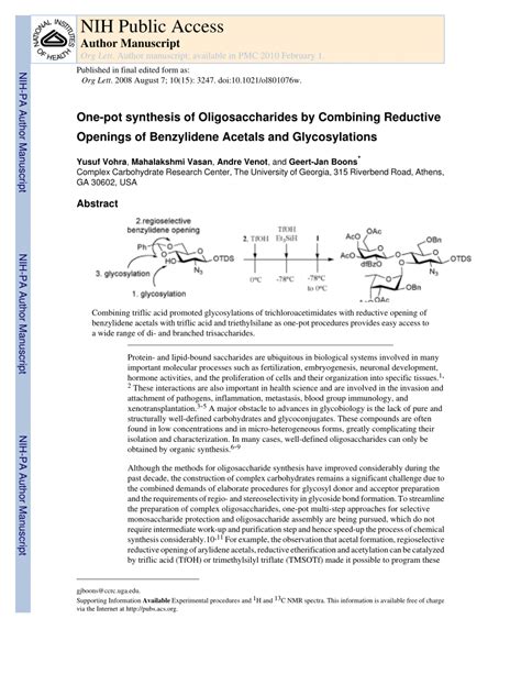 Pdf One Pot Synthesis Of Oligosaccharides By Combining Reductive