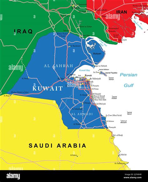 Mapa Vectorial Muy Detallado De Kuwait Con Regiones Administrativas