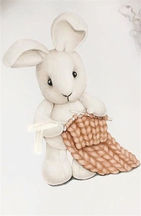 A Painting Of A White Bunny Holding A Blanket