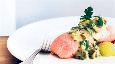 Salmon Poached In Court Bouillon Served With Sauce Tartare Nz Herald