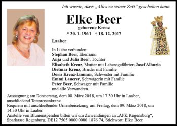 Traueranzeigen Von Elke Beer Mittelbayerische Trauer