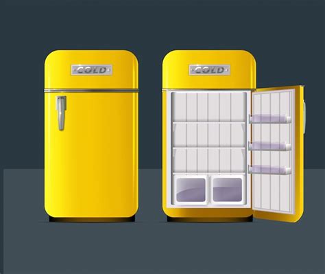 Premium Vector Retro Yellow Fridge In Realistic Style Isolated