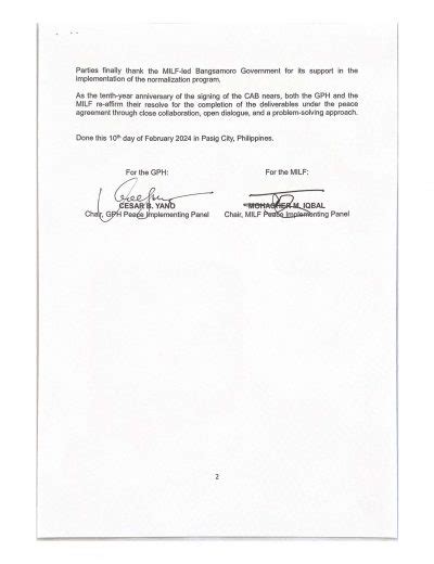 Joint Statement Of The GPH MILF Peace Implementing Panels PeaceGovPH