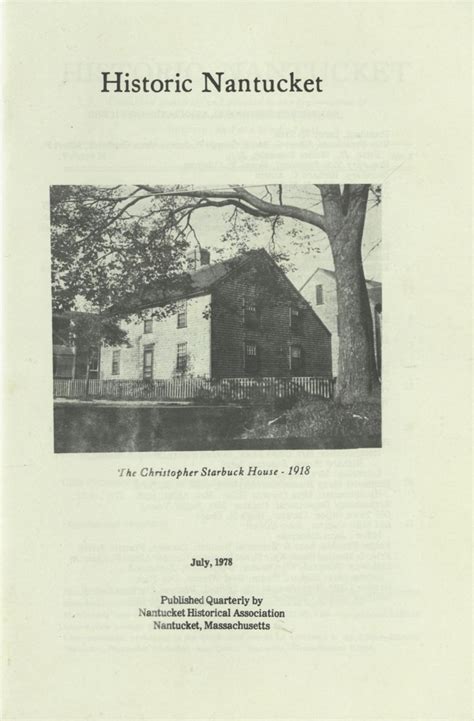 Historic Nantucket July 1978 Vol 26 No 1 By Nantucket Historical