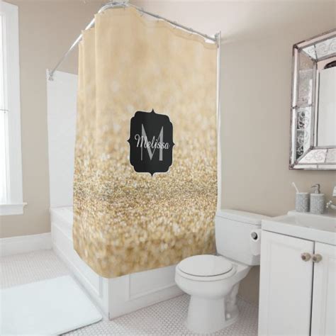 Beautiful Champagne Gold Glitter Sparkles Monogram Shower Curtain