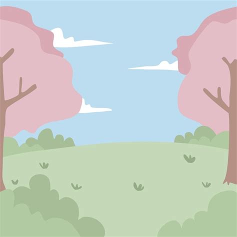 Fondo De Pantalla De Vector Plano Hermoso Paisaje De Primavera Vector