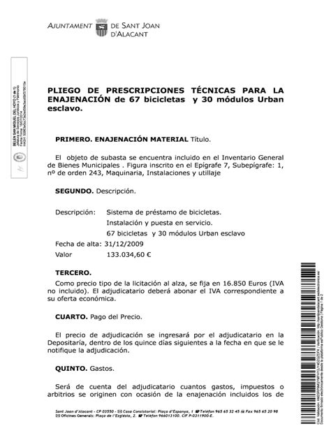 Completable En línea santjoandalacant PLIEGO DE PRESCRIPCIONES TCNICAS