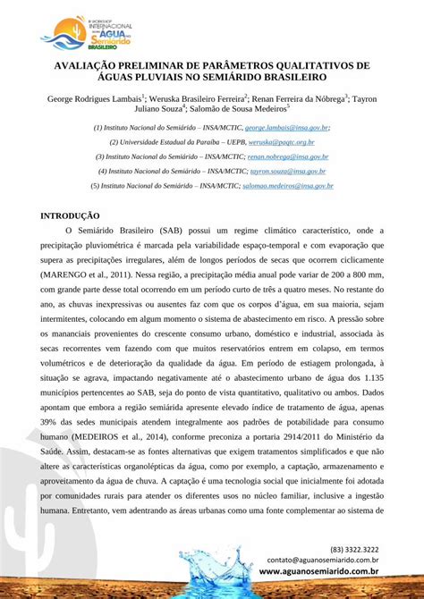 PDF AVALIAÇÃO PRELIMINAR DE PARÂMETROS QUALITATIVOS DE