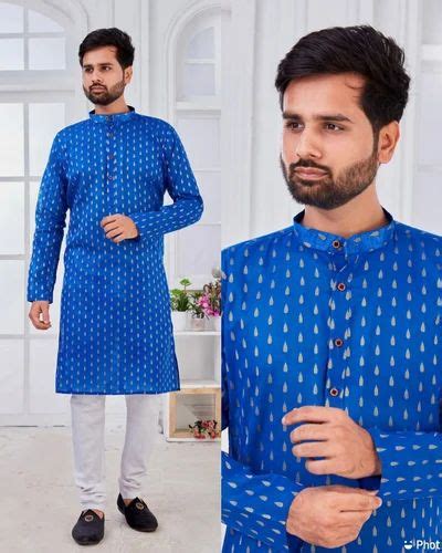 New Latest Designer Cotton Printed Blue Color Men S Kurta Pajama At Rs