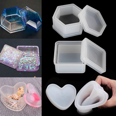 TSV 3Pcs Jewelry Box Silicone Molds Include Heart Box Mold Hexagon