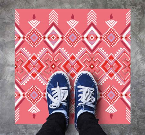 Tapis vinyle ethnique sticker géométrique rose TenStickers