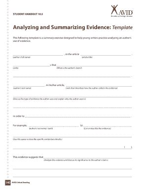 Fillable Online Analyzing And Summarizing Evidence Template Fax Email