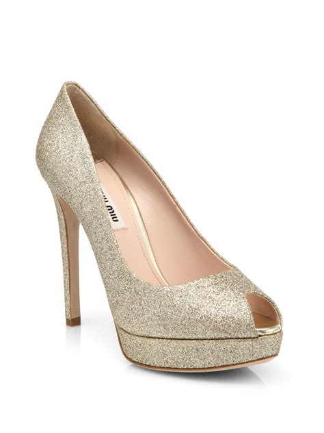 Miu Miu Glitter Platform Pumps In Silver Gold Lyst