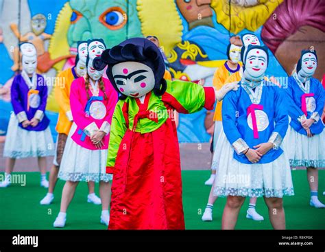 Performers With Mask At The Andong Mask Dance Park During The Andong