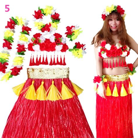 6pcs Set Fashion Plastic Fibers Women Grass Skirts Hula Skirt Hawaiian Costumes 80cm Ladies