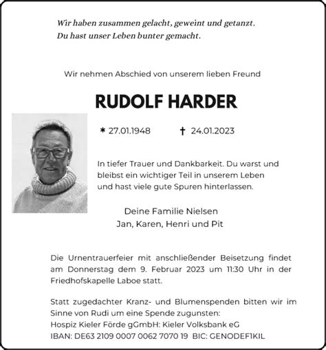 Traueranzeigen Von Rudolf Harder Trauer Anzeigen De