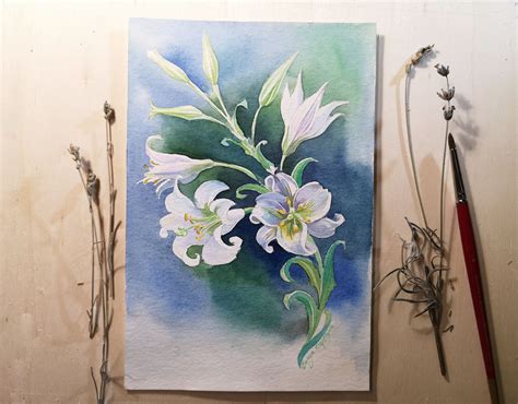 White Lily Painting in Watercolour for a Romantic Birthday a - Etsy