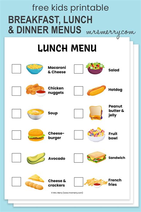 Pretend Play Restaurant Menus Breakfast Lunch And Dinner Free