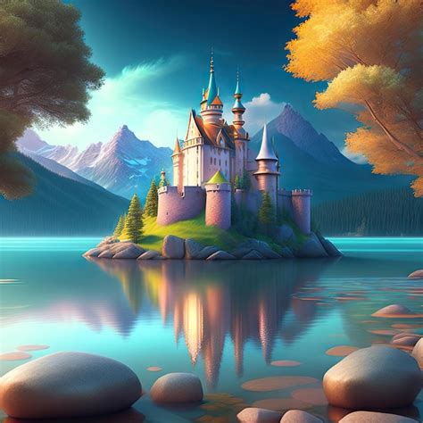 Premium Ai Image Fairy Tale Castle On The Lake With Crystal Clear
