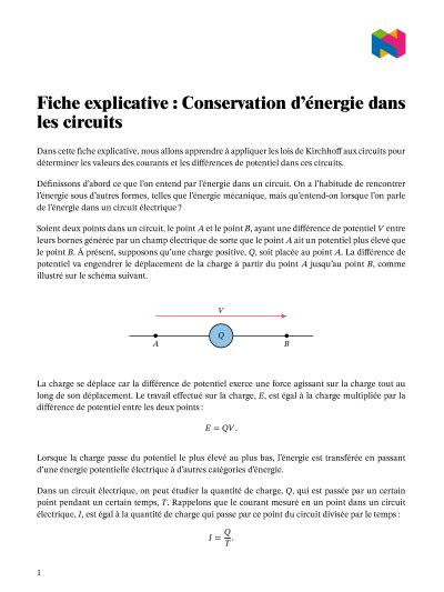 Leçon Conservation Dénergie Dans Les Circuits Nagwa