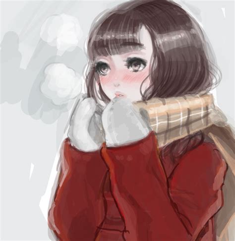 Safebooru 1girl Arms Up Black Hair Blush Breath Brown Eyes Brown Scarf Checkered Checkered