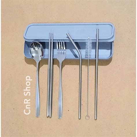 Jual Cutlery Set Box Kotak Sendok Korea Garpu Sumpit Sedotan Stainless