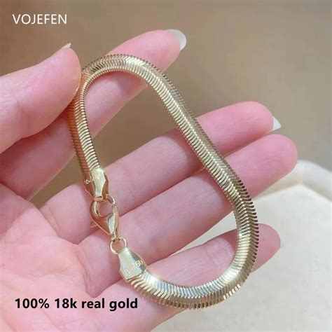 VOJEFEN 18K Bracelet Original Women Men AU750 Real Gold Large Fashion