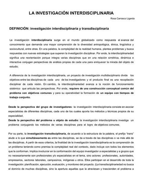 La Investigaci N Interdisciplinaria Definici N Investigaci N