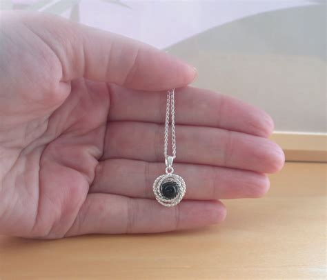 Black Onyx Pendant Sterling Silver Chain Black Onyx Necklace