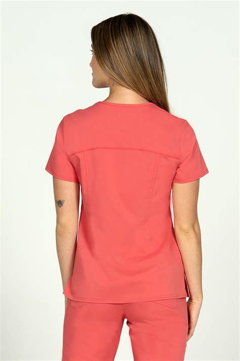 Epic By Medworks Womens Knit Collar Mock Wrap Scrub Top Coral