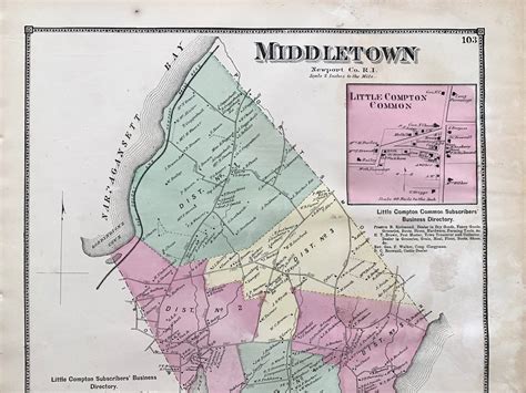 Middletown Rhode Island Map, Original 1870 State of Rhode Island Atlas ...