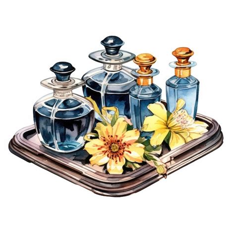 Premium Ai Image Watercolor Victorian Perfume Bottles Illustration