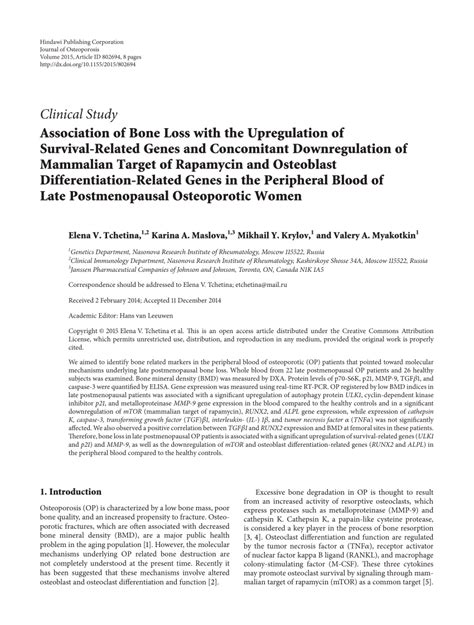 PDF Association Of Bone Loss With The Upregulation Of Survival