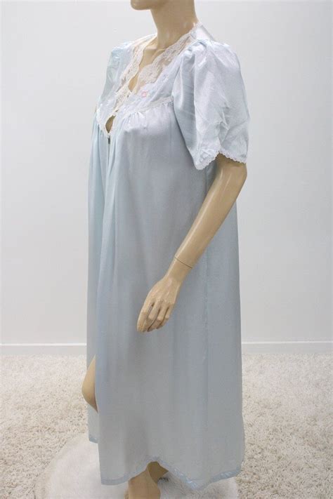 Vintage Barbizon Long Satin Peignoir Robe Blue Embroi… Gem