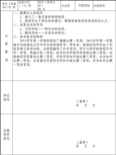 德育先进集体、先进班集体推荐审批表11word文档免费下载亿佰文档网