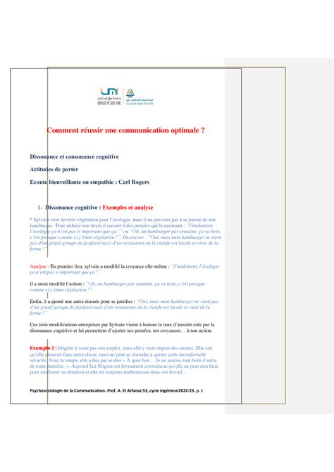 Communication Optimale Dissonance Cognitive Attiudes De Porter Carl