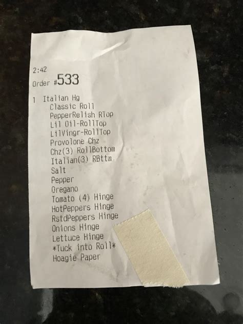 This hoagie receipt from WaWa is an ingredients list AND assembly ...