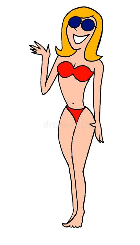 Cartoon Woman Bikini Waving Stock Illustrations Cartoon Woman