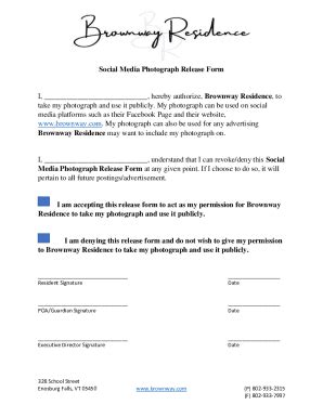 Fillable Online Social Media Photograph Release Form Brownway Fax