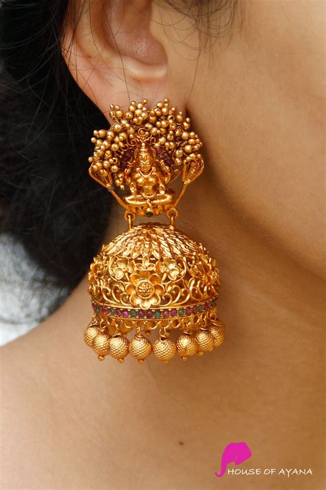 Gold Polish Antique Temple Jhumkas South India Jewels