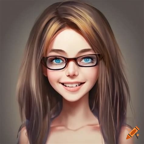 Smiling Girl With Glasses Blue Eyes And Brown Hair On Craiyon