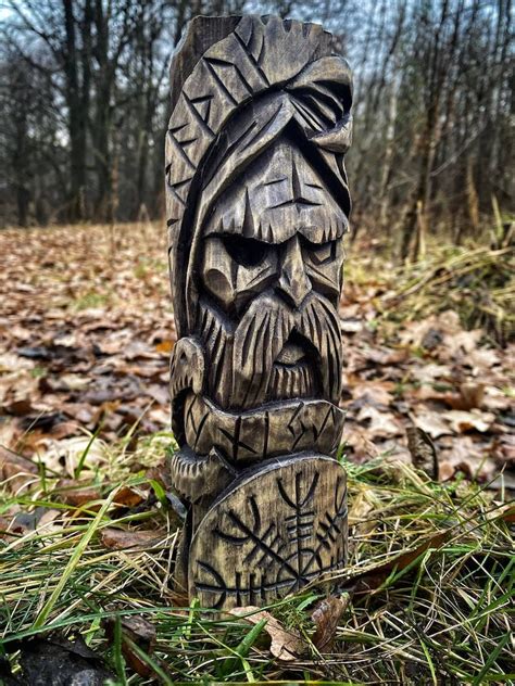 Odin Statue Wotan Sculpture Pagan Viking God Helm Of Awe Helm Of