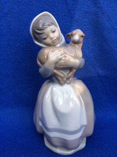 Lladro Nao Rosal Porcelain Girl Holding Lamb In Her Arms 10120 Ebay